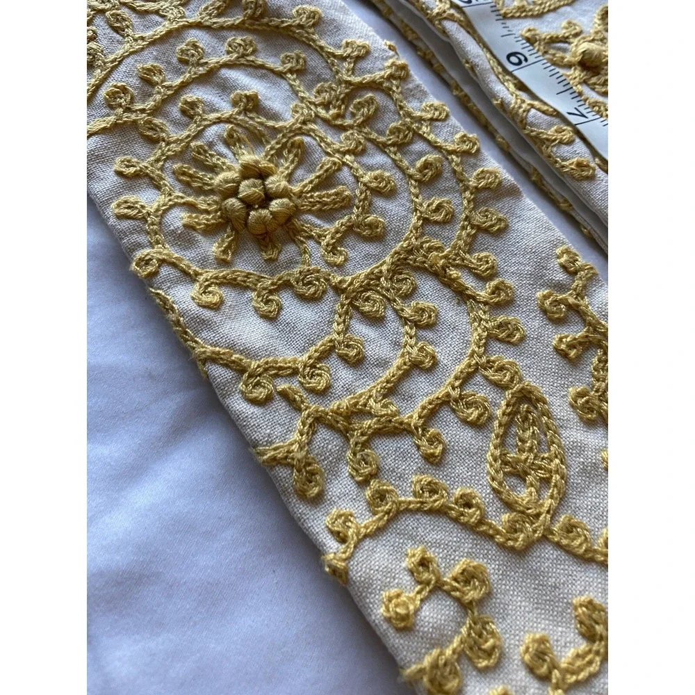 Pottery Barn Curtain Tie Back Embroidered Yellow & Khaki
